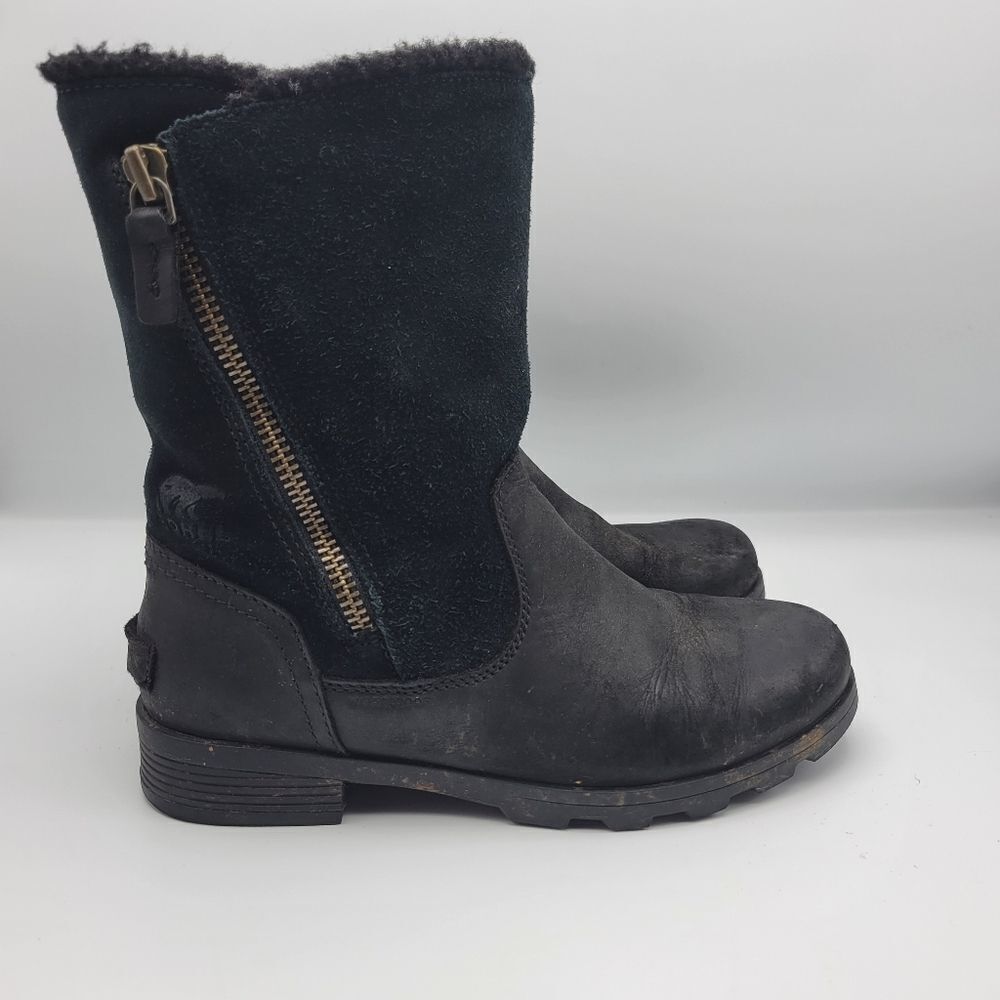 Sorel Emelie Fold-Over Ankle Boot Black 6 Sherpa Lined Warm Winter